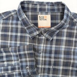 5.11 Tactical Shirt Mens Large Blue Grey Plaid Long Sleeve Button Up Utility